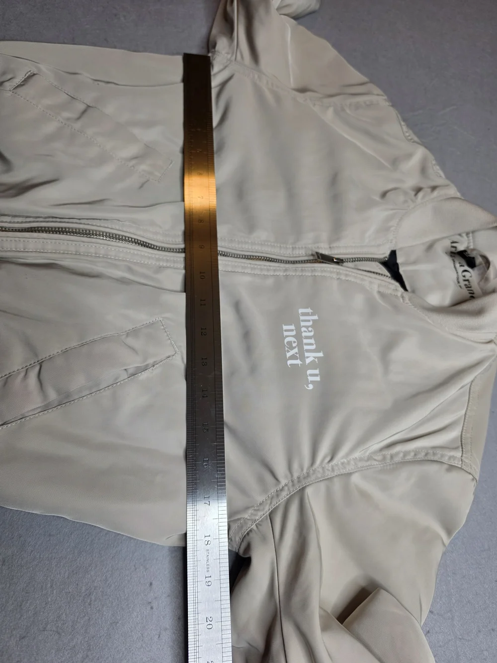 Ariana Grande Beige Graphic Bomber Jacket Thank U Next Size Xs - Picture 6 of 9